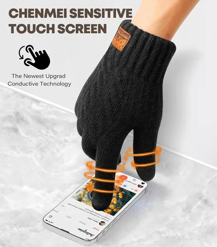 Miniatura 3 de Guantes de invierno para hombres y mujeres, guantes cálidos para pantalla táctil, para clima frío, guantes térmicos de lana para adultos