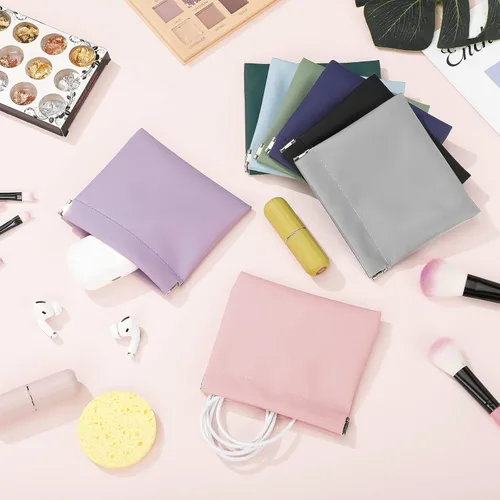 Miniatura 3 de 8 piezas de piel de cordero bolsa de cosméticos pequeña bolsa de maquillaje portátil para monedero pequeña bolsa de maquillaje pequeña bolsa de piel
