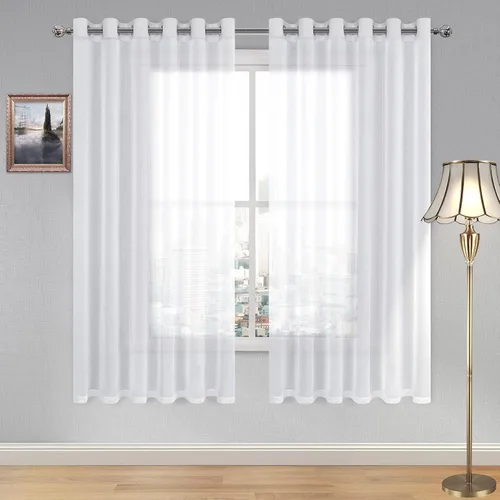 Miniatura 68 de DWCN Cortinas traslúcidas color verde frijol para sala de estar y dormitorio - Cortinas voile con aspecto de lino sintético con ojales en la parte