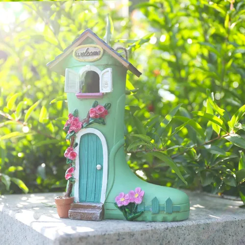 Miniatura 6 de Casa de pájaros Yinns, casa de pájaros colgante para pájaros silvestres en el exterior, casa de pájaros decorativa con bota de lluvia para B-Botas