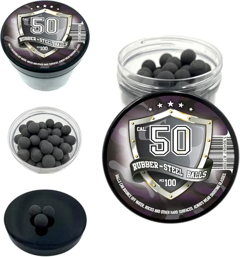 100 unidades en calibre 50 bolas de acero de goma dura de alta calidad, 0.10 oz, proyectiles reutilizables pesados, bolas de pintura, defensa del
