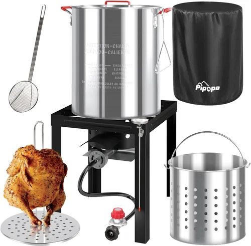Miniatura 12 de Freidora al Aire Libre de 30QT y 10QT Freidora de Pavo Olla para Hervir Mariscos Incluye Tapa y Escumador Quemador de Propano de 50,000BTU