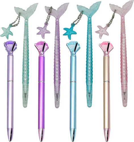 Maydahui 24 bolígrafos novedosos (12 bolígrafos retráctiles de diamante grande + 12 bolígrafos de gel de sirena para niñas, mujeres y estudiantes)