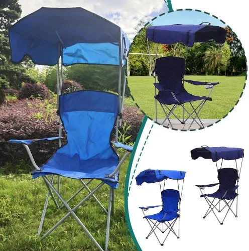 Miniatura 2 de Silla de camping plegable portátil con toldo ligero toldo para campamento (azul)