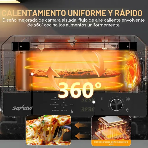 Miniatura 4 de Sunvivi Horno eléctrico para pizza de interior: máquina de pizza de encimera con 6 ajustes preestablecidos, calienta hasta 750 ℉, calentador