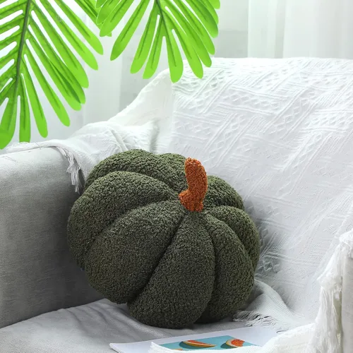 Miniatura 5 de Queekay 2 almohadas de calabaza de felpa de 11 x 9.5 pulgadas, decoración de calabaza rellena de Acción de Gracias para otoño, hogar, dormitorio
