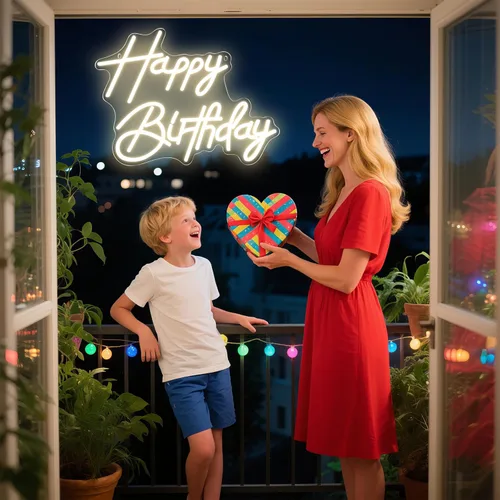 Miniatura 6 de Letreros de neón de feliz cumpleaños para decoración de fiesta, luz LED de neón regulable para decoración de pared, letreros LED de feliz cumpleaños