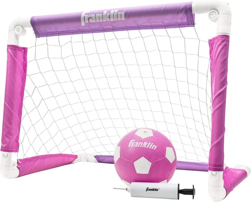 Franklin Sports Portería de fútbol para niños, con pelota y bomba de aire, 24 x 16 pulgadas, plegable, ideal para patio trasero o juegos en