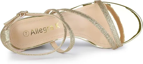 Miniatura 4 de Allegra K Sandalias de tacón grueso con correa cruzada con purpurina para mujer