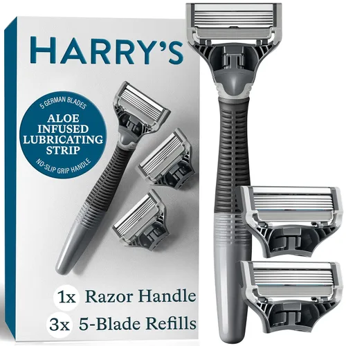 Miniatura 10 de Harry's Kit de afeitado original para hombre, mango de afeitar y 3 cartuchos de repuesto de cuchillas de afeitar, diseño alemán, azul océano
