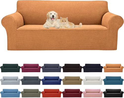 Miniatura 22 de Cupuamon Funda elástica para sofá de 1 plaza, funda protectora de muebles con parte inferior elástica de tela jacquard a cuadros pequeños para Beige