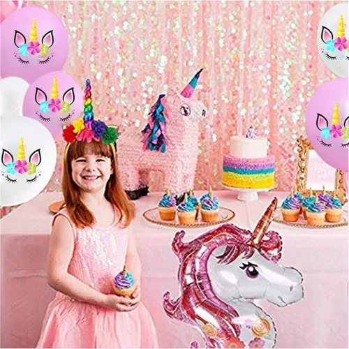 Miniatura 5 de Paquete de 40 globos de látex de unicornio para arco kit de columna, guirnaldas de helio, globos de confeti para fiesta de feliz cumpleaños, bodas