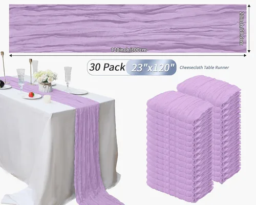 Miniatura 2 de 30 piezas de camino de mesa de gasa de color lavanda de 10 pies de 23 x 120 pulgadas, camino de mesa de gasa bohemio romántico, camino de mesa