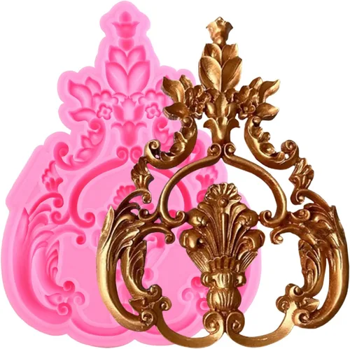 Miniatura 10 de Moldes barrocos de silicona para fondant de encaje de volutas para alivio de flores de caramelo, molde de filigrana esculpido en 3D para decoración