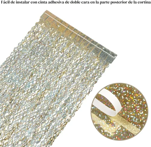 Miniatura 4 de Telón de Fondo de Flecos de Papel Dorado Champán - CYLMFC Paquete de 3 de 3.3 pies x 6.6 pies Telón de Fondo de Cortinas de Flecos de Oropel