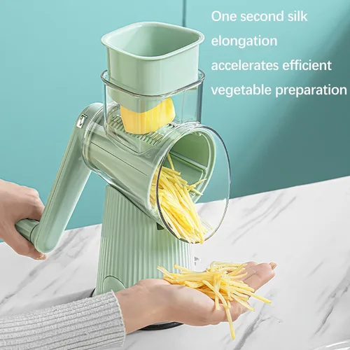 Miniatura 4 de Rallador de queso giratorio 5 en 1 para cocina, trituradora de zanahorias, trituradoras de alimentos con 5 juegos de cuchillas intercambiables