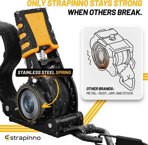 Miniatura 4 de Strapinno Correas de trinquete retráctiles de 1 pulgada x 10 pies, amarres seguros con mangos de acero recubiertos de goma, para motocicleta, moto