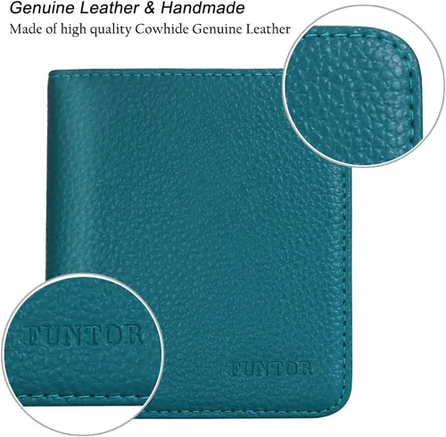 Miniatura 4 de Funtor Cartera de cuero para mujer, pequeña y compacta, con bolsillo doble, bloqueo RFID, para mujer