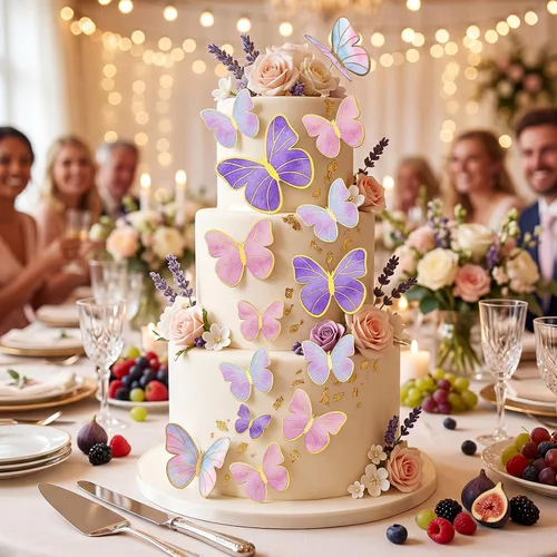 Miniatura 2 de Outus 120 piezas de mariposas 3D para decoración de pasteles, decoración de pasteles, morado, rosa, dorado, para mujeres, cumpleaños, boda, fiesta