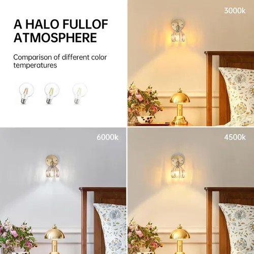 Miniatura 5 de Shenmoyl Juego de 2 Apliques de Pared Vintage con Pantalla de Cristal de Tulipán Ámbar Lindo Ajustable 180 Grados Apliques de Latón Cableado Fijo