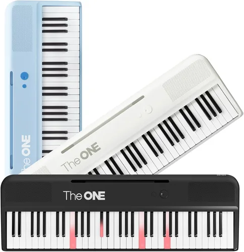 The ONE Teclado inteligente COLOR 61 teclas iluminadas, piano eléctrico para principiantes con 256 tonos, 64 polifonía, luces LED integradas y Negro