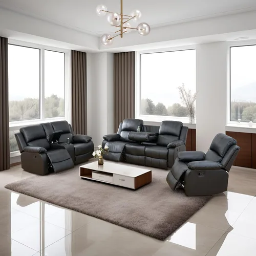 Miniatura 34 de Juego de sala de Estar reclinable de 3 piezas, juego de sofá reclinable Manual para conjunto de muebles de sala de Estar, con consola de Gris oscuro