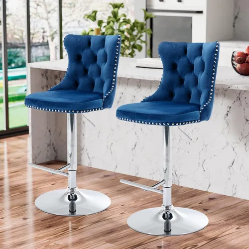 Miniatura 162 de Aoowow Juego de 2 taburetes de bar giratorios, taburetes de bar ajustables con respaldo de terciopelo copetudo, sillas de bar modernas tapizadas