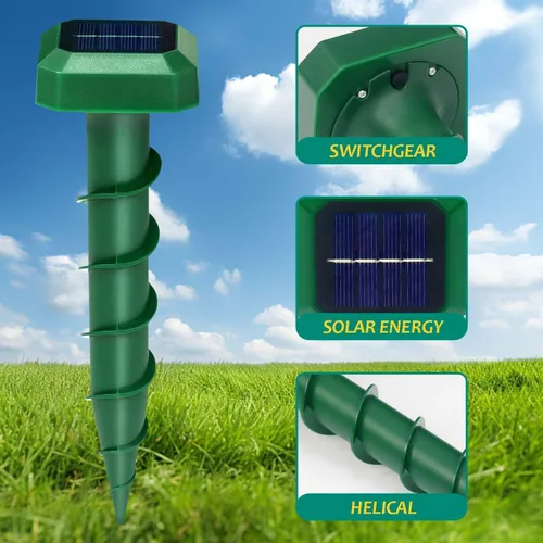 Miniatura 6 de Paquete de 2 repelentes de ratones de energía solar 2024 con estacas en forma de tornillo para exteriores, repelente ultrasónico de topos