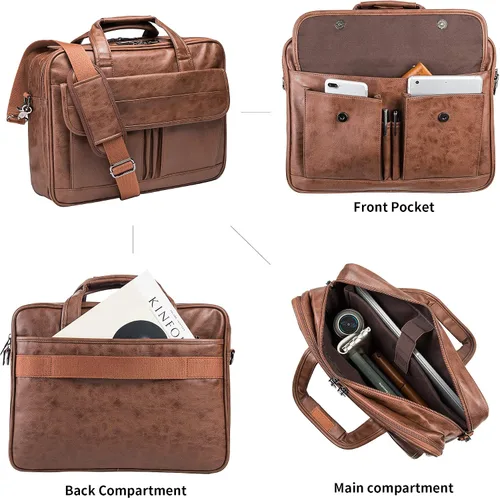 Miniatura 6 de seyfocnia Bolsa para laptop para hombre bolsa de mensajero de cuero de 156 pulgadas resistente al agua maletín de viaje de negocios bolsa