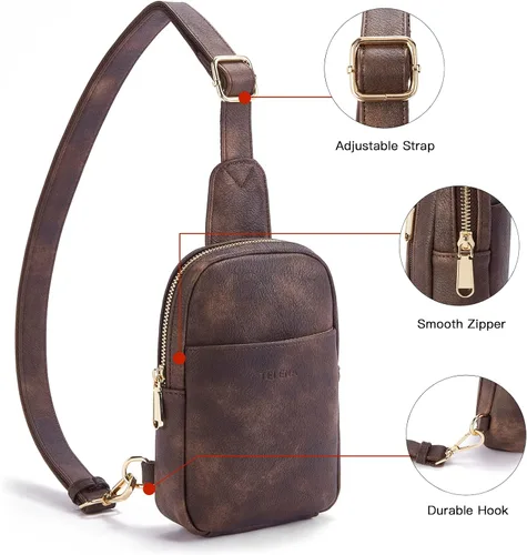 Miniatura 158 de Telena Riñonera pequeña para mujer, de cuero, cangureras, bolsa de pecho para mujer
