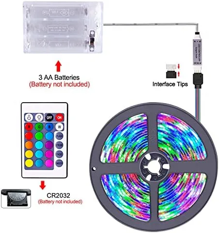 Miniatura 9 de Tira de luces LED alimentadas por batería con control remoto de 24 teclas, tira de luz de fondo de TV para interiores y exteriores