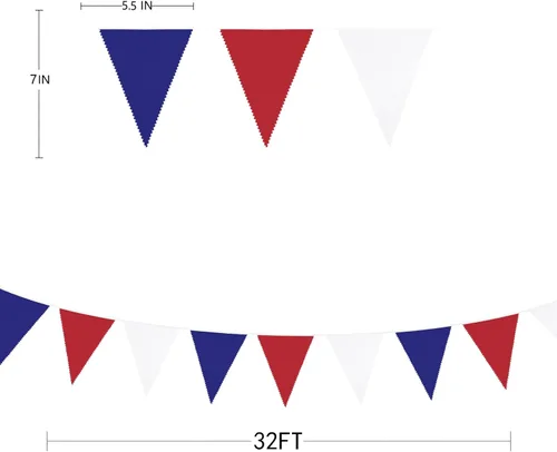 Miniatura 3 de Pancarta de 32 pies para decoración de fiesta, banderín de tela, banderín triangular, guirnalda patriótica del 4 de julio, Estados Unidos, Día