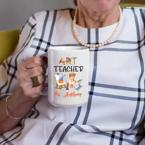 Miniatura 6 de Taza de café personalizada para profesor de arte, taza de café de cerámica para profesores de arte, regalos para graduación, taza de té blanca