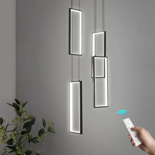 Miniatura 25 de Lámpara Colgante Moderna de Altura Ajustable Luminaria Negra 252W LED Luces Colgantes 12 Anillos Candelabro Rectangular Escalera Candelabro Grande