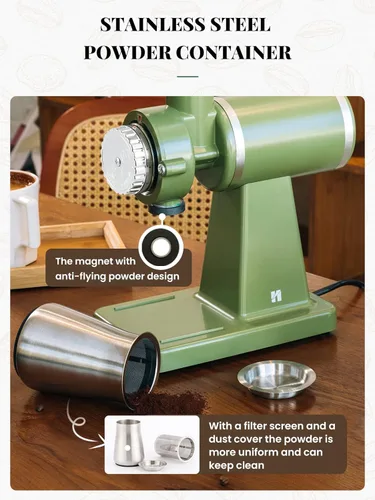 Miniatura 4 de Huanyu Molinillo eléctrico de grano de café 8.82 oz, molienda comercial y casera, molinillo de rebabas automático de 200 W, molinillo profesional 8
