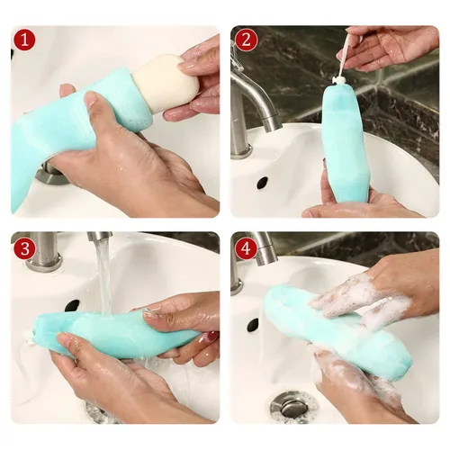 Miniatura 4 de Boao Barra de jabón de malla exfoliante de malla para guardar jabón, bolsa de espuma de burbujas para herramienta de limpieza de ducha facial