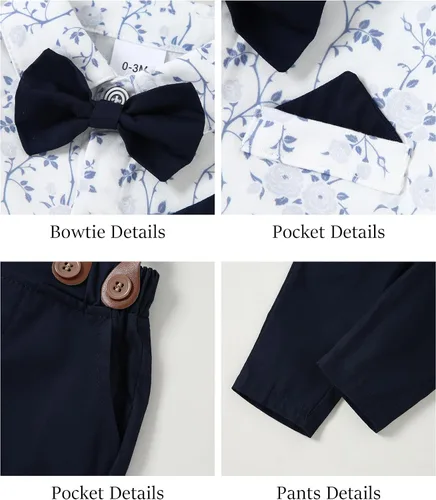 Miniatura 3 de WESIDOM Ropa de bebé niño 0-18M recién nacido traje de caballero, camisa+pajarita+boina+pantalón con tirantes Conjunto de ropa para bebé niño