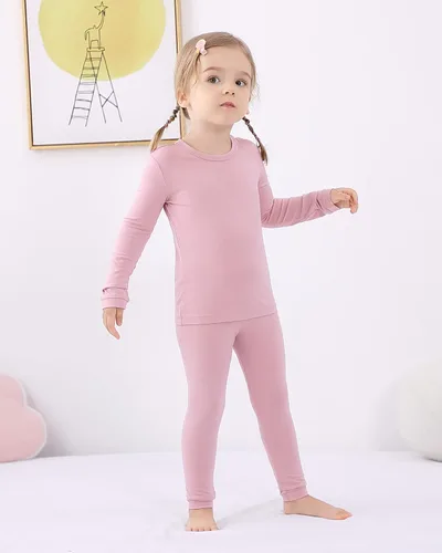 Miniatura 4 de GUISBY Conjunto de pijama de rayón hecho de bambú, para niños y niñas, ropa de dormir de ajuste cómodo para uso diario, conjunto de 2 piezas