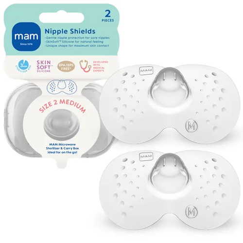 MAM Protectores de Pezón para Lactancia con Estuche de Almacenamiento Esterilizable, Protectores de Pezón para Lactar Recién Nacido, Tamaño 2