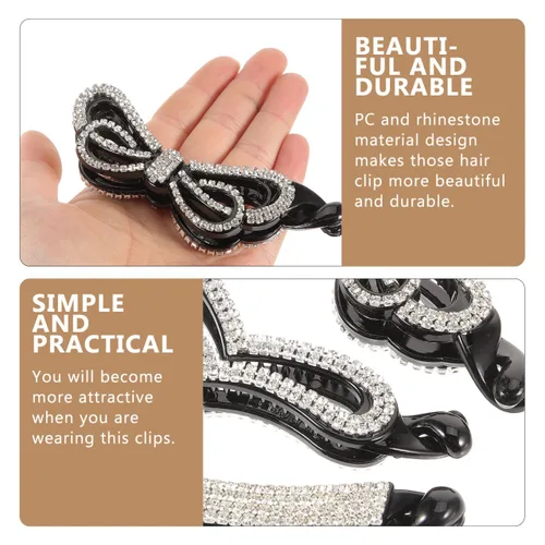 Miniatura 8 de Beaupretty Pinza grande de pelo de plátano con diamantes de imitación, 3 piezas, pinza de pelo dentada, soporte de cola de caballo de fuerte