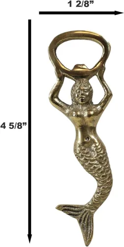 Miniatura 2 de Ebros Gift Vintage Marine Nautical Heavy Duty Latón Acabado Oro Sirena Costera Sirena Sirena Soda Botella de Cerveza Tapa Abremano 4.5" Alto Mar