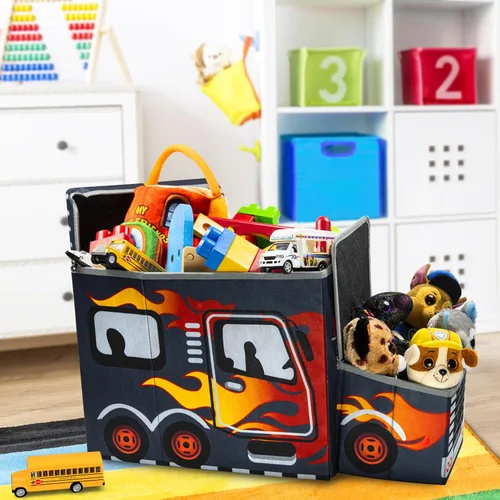 Miniatura 3 de KAP Caja de juguetes para niños, tamaño junior, baúl de juguete interactivo con luz LED, contenedor de almacenamiento decorativo para camiones