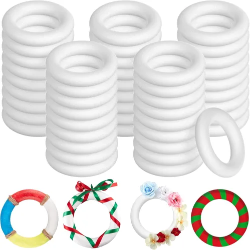 Juexica 24 formas de corona de espuma de 5.8 pulgadas para manualidades, anillos de círculos de espuma, corona pequeña, anillo de poliestireno para