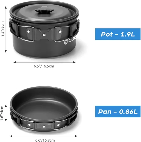 Miniatura 3 de Odoland 15pcs Camping Cookware Mess Kit, Non-Stick Lightweight Pot Pan Kettle Set with Stainless Steel Cups Plates Forks Knives Spoons for Camping