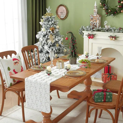 Miniatura 3 de Camino de mesa para árbol de Navidad, 72 pulgadas de largo, camino de mesa de felpa con lentejuelas doradas con purpurina para comedor, fiestas