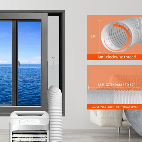 Miniatura 4 de Kit de ventilación de ventana de CA portátil con manguera de 59 pulgadas, sello de ventana de CA de 5.9 pulgadas, ajustable para ventanas correderas