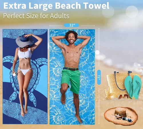 Miniatura 68 de Paquete de 2 toallas de playa ligeras y delgadas de gran tamaño de 71 x 32 pulgadas, toallas grandes de microfibra extra grandes sin arena