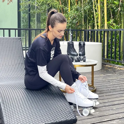 Miniatura 6 de Nattork - Patines de ruedas para mujer, de piel sintética de alta calidad, patines de cuatro ruedas, patines de doble fila para principiantes