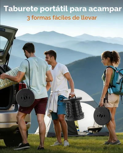 Miniatura 5 de Taburete Plegable Portátil de Servicio Pesado - Asiento Ancho, Extra Alto y Ajustable en Altura - Silla Plegable Retráctil para Camping, Pesca, Caza