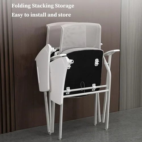 Miniatura 5 de Silla de oficina de malla con escritorio adjunto para adultos, silla plegable ergonómica con tablero de escritura, respaldo de marco de metal